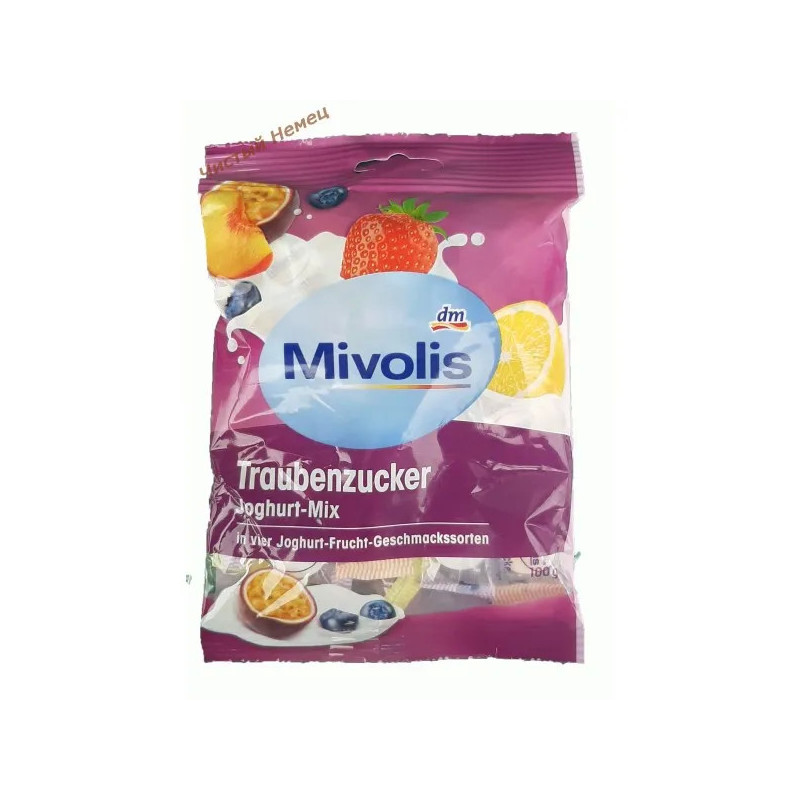 DM витамины-конфетки (100 гр) Traubenzucker Joghurt-Mix клубника, персик, черника