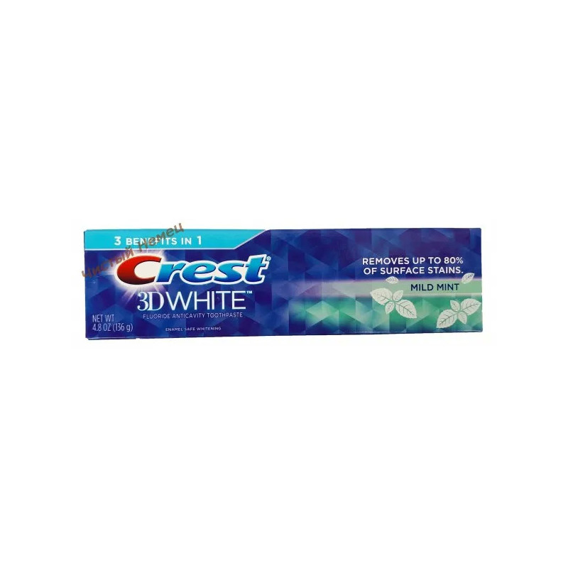 Crest 3D White отбеливающая зубная паста Mild Mint Fluoride Anticavity Toothpaste (136 гр) USA